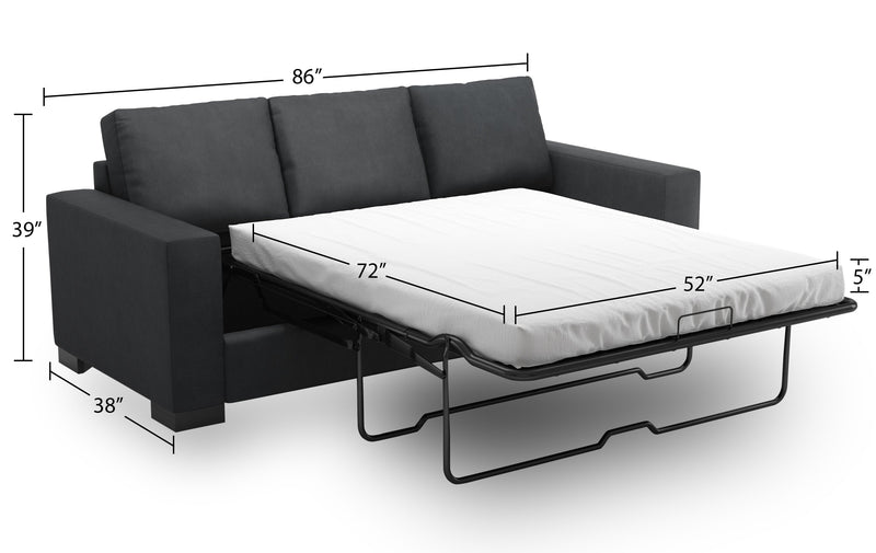 Made in Canada Customizable Sofa Lab Track 85\" Linen-Look Fabric Sofa Bed with Track Arms - Pax Pepper Grey