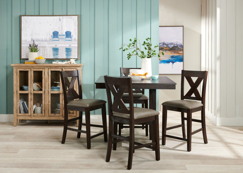 Tribeca 5pc Counter-Height Set with Table & 4 Chairs, Pedestal Base, 40\"W Square - Grey/Brown