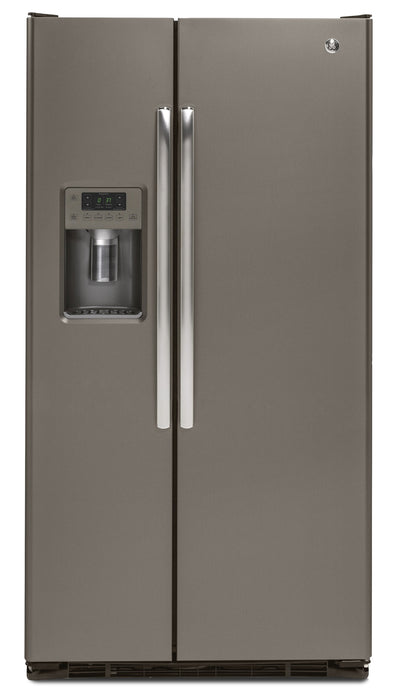 GE 21.9 Cu. Ft. Side-by-Side Refrigerator with Water and Ice Dispenser – Slate
