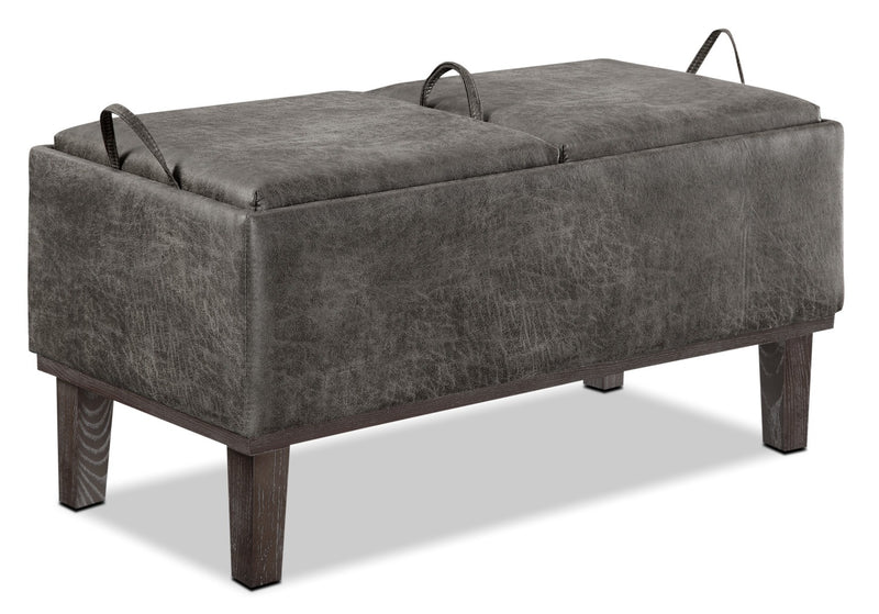 Boston Storage Ottoman - Contemporary style Ottoman in Dark Brown Wood and Faux Leather