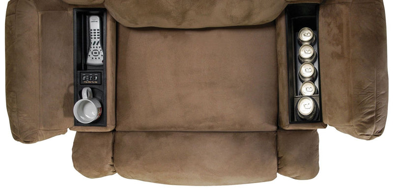 Recliner 5598 Padded Suede Swivel Rocker with Storage Arms - Mocha