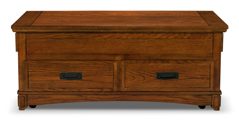 Cross Island Coffee Table with Lift Top and Casters - Brown Oak