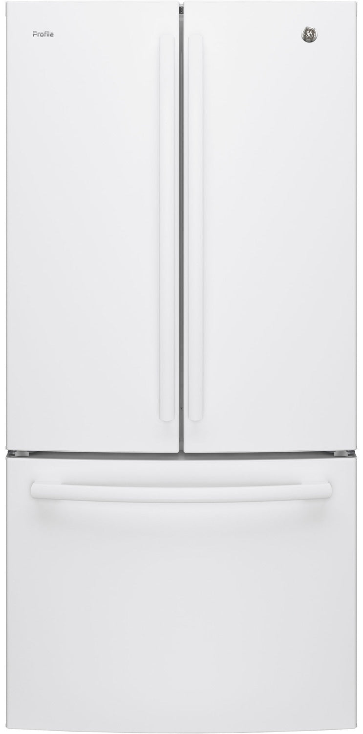 GE Profile 24.5 Cu. Ft. French-Door Refrigerator with Space-saving Icemaker – PNE25NGLKBB - Refrigerator with Exterior Water/Ice Dispenser in White