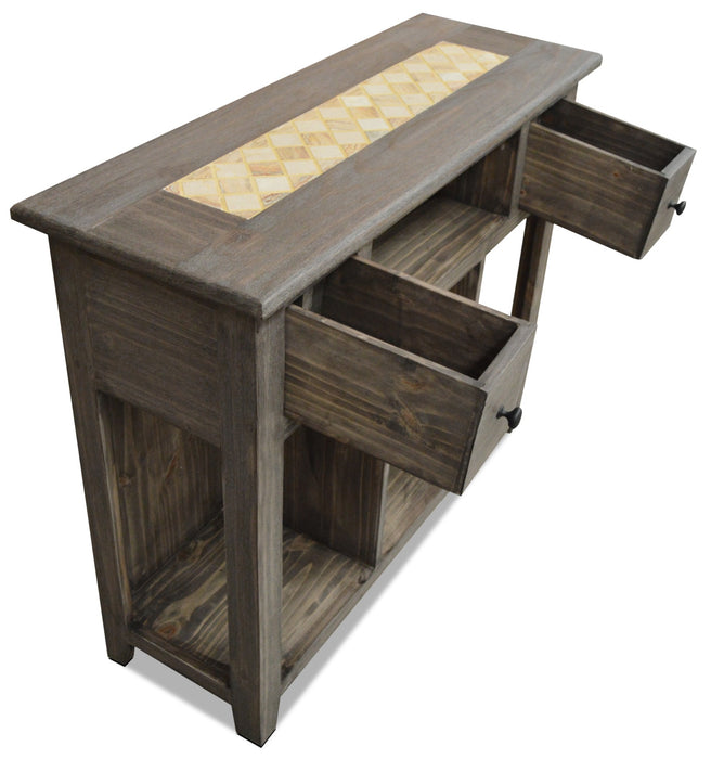 Santa Fe Rustico 43.25\" Rustic Sofa Table with Storage and Shelf - Grey Pine with Marble Inset