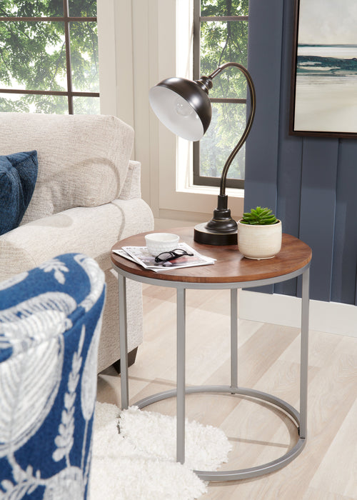 Veranasi 24\" Rustic Round End Table - Washed Light Brown Wood Top and Iron Legs