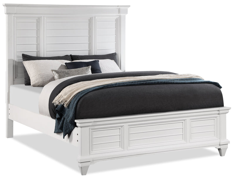Vera Panel Bed with Headboard & Frame, White King Size The Brick
