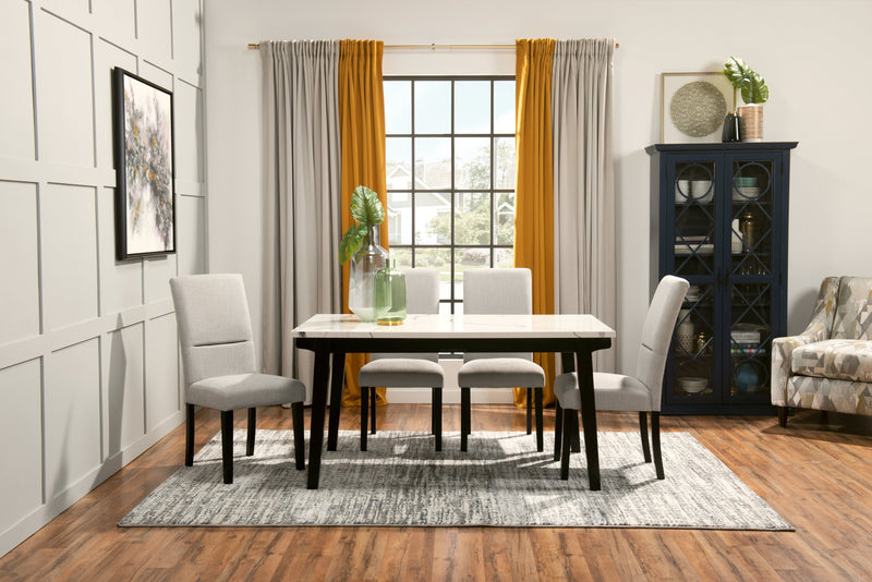 Verona 5pc Dining Set with Table & 4 Chairs, Culture Marbled Top, 60\"W - White