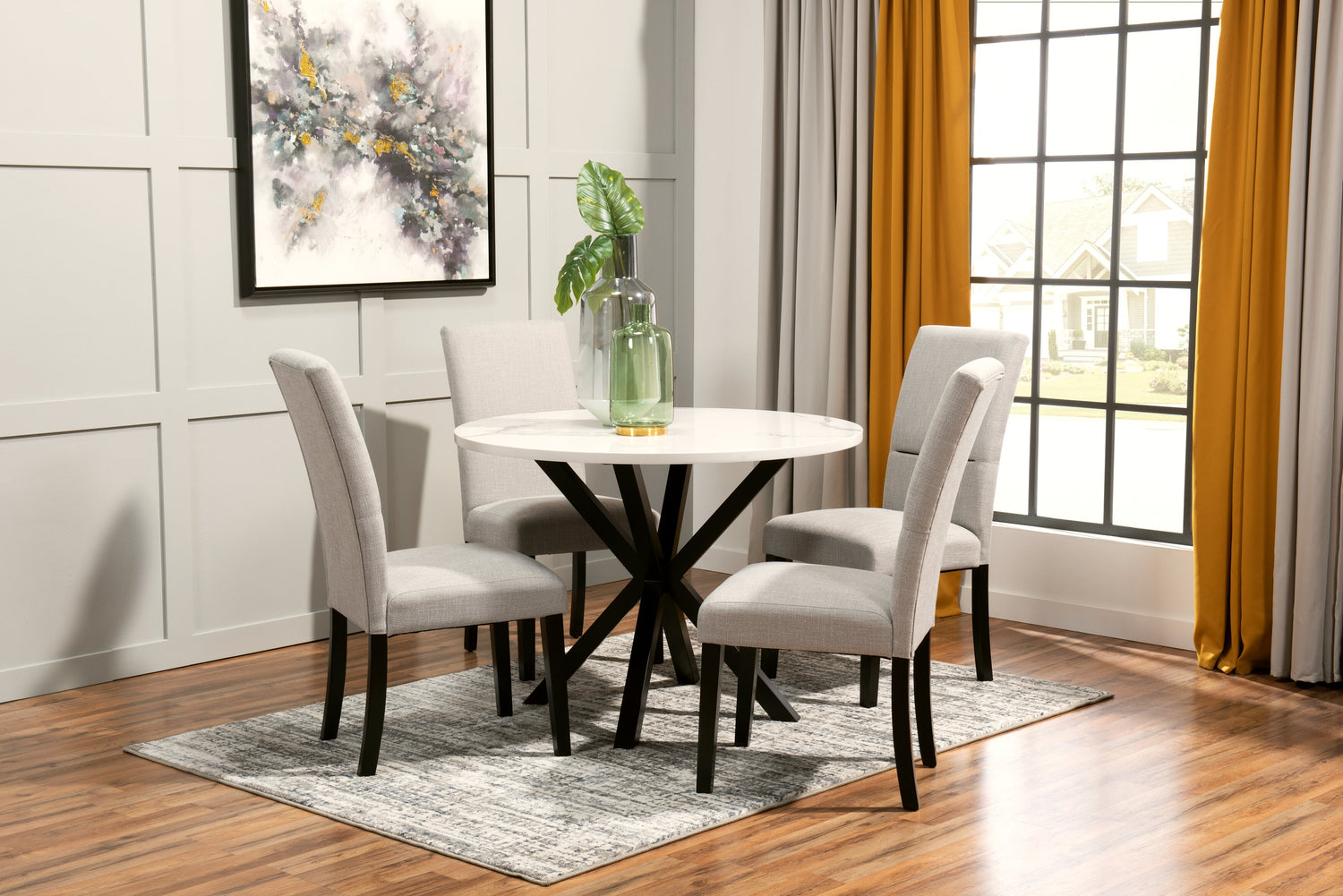 Verona Dining Table with Culture Marbled Top, Metal, Geometric