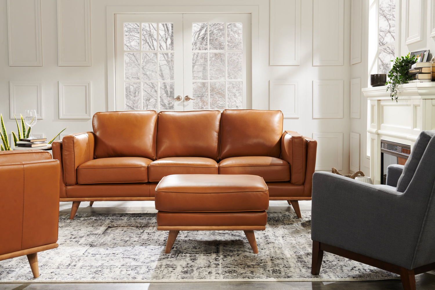 Vivia 86 Genuine Leather Sofa with Removable Seat Cushions and Woo. The Brick