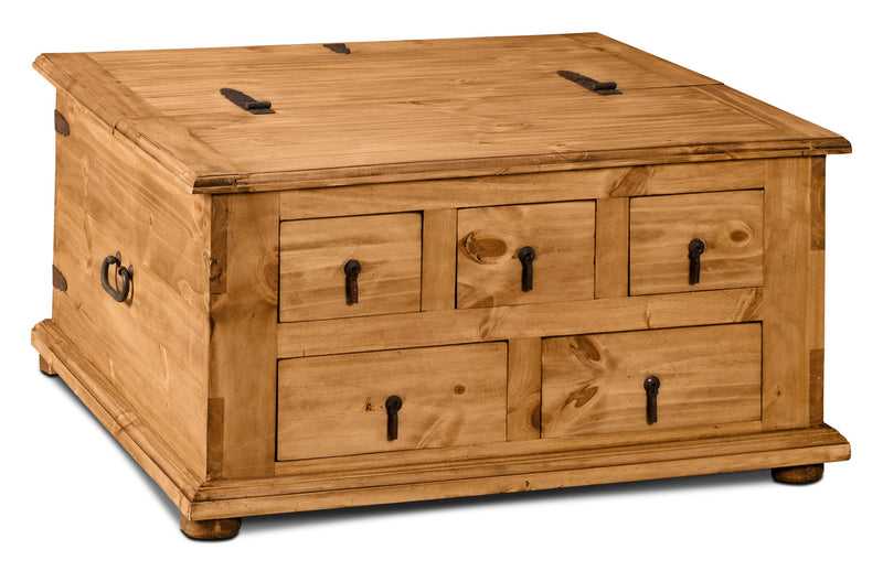 Santa Fe Rustico 35.5\" Rustic Square Coffee Table with Storage - Natural Pine with Trunk Style