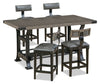 ["Ironworks 5pc Counter-Height Dining Set with Table & 4 Chairs, Metal, Trestle-Base, 72\"W - Grey"]