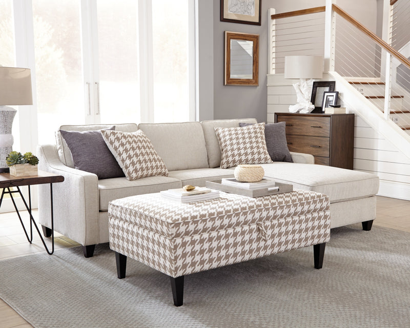 Lora Linen-Look Ottoman – Beige Houndstooth