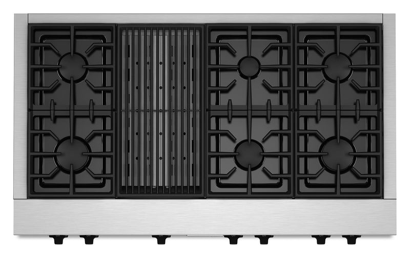 KitchenAid 48\" Commercial-Style Gas Cooktop with Grill – KGCU482VSS