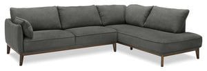Cindy Crawford Home Gena 2-Piece Right-Facing Linen-Look Fabric Sectional with Wood Legs - Charcoal Grey
