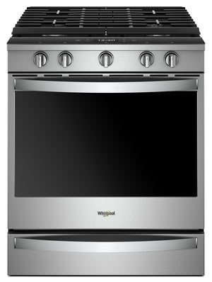 Whirlpool 5.8 Cu. Ft. Smart Slide-in Gas Range with EZ-2-Lift™ Hinged Cast-Iron Grates - WEG750H0HZ|Cuisinière intelligente à gaz encastrée Whirlpool de 5,8 pi3 avec grilles EZ-2-LiftMC - WEG750H0HZ|WEG750HZ