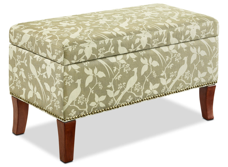 Minneapolis Ottoman - Eclectic style Ottoman in White/Brown Wood and Polyester