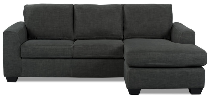Made in Canada Nina 2-Piece Linen-Look Fabric Reversible Sectional with Accent Pillows - Grey