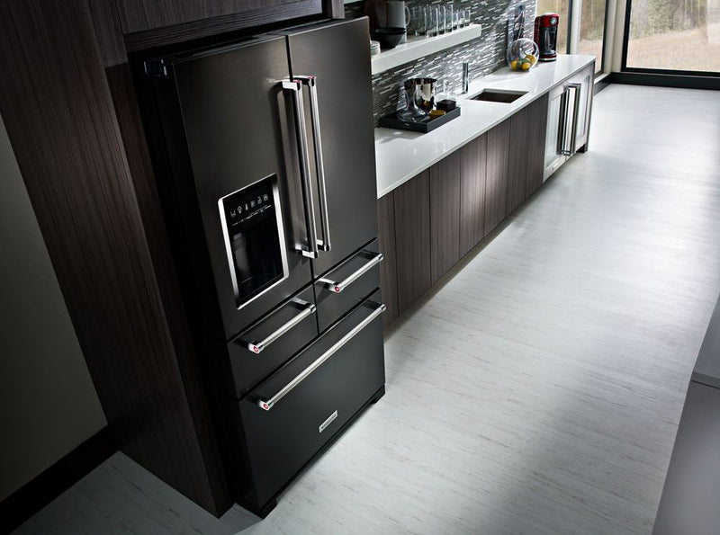 KitchenAid 36\" 24 Cu. Ft. Multi Door French-Door Refrigerator - Black Stainless Steel - KRMF706EBS