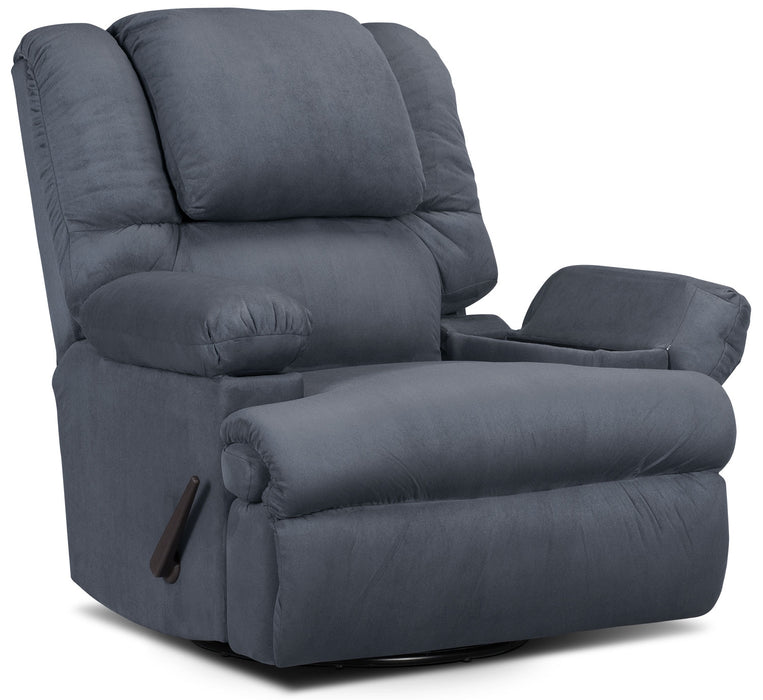 Recliner 5598 Padded Suede Swivel Rocker with Storage Arms - Navy